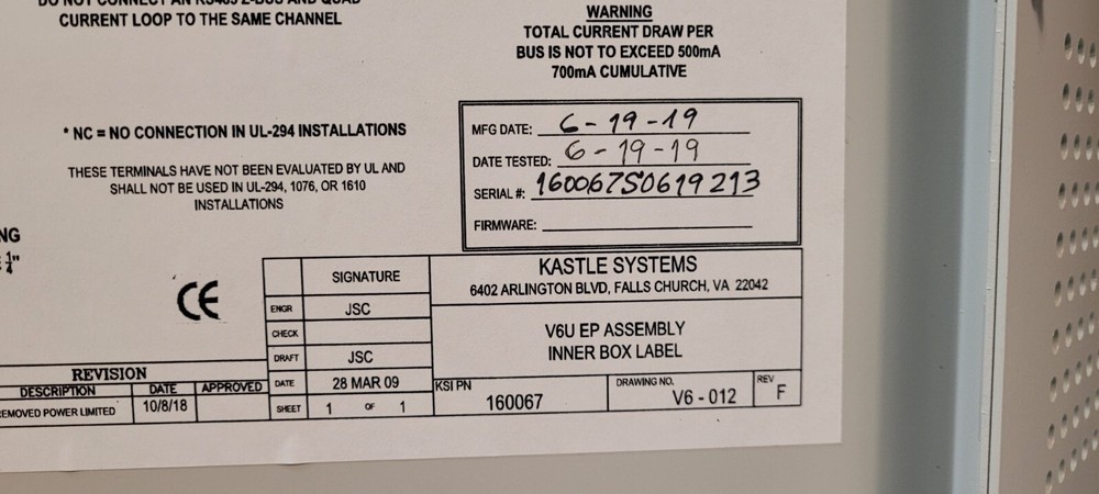 Kastle Systems V6 V6U Event Processor Intelligent Controller