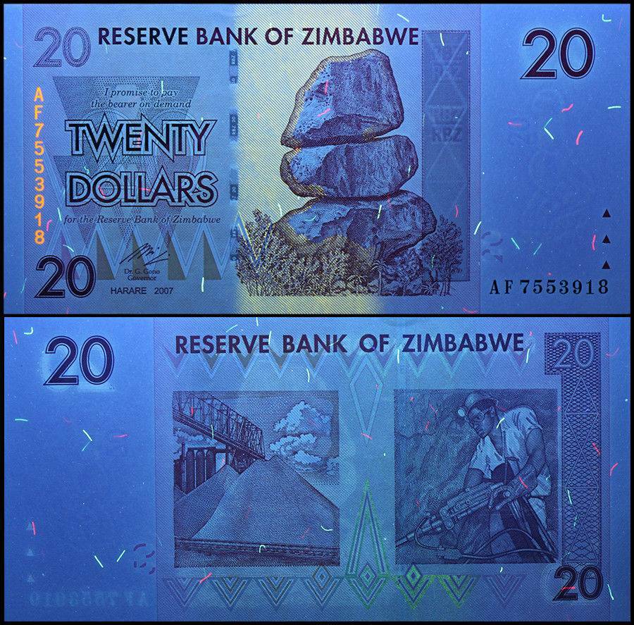 Zimbabwe 20 Dollars, 2007, P-68, Used X 100 PCS Bundle Pack