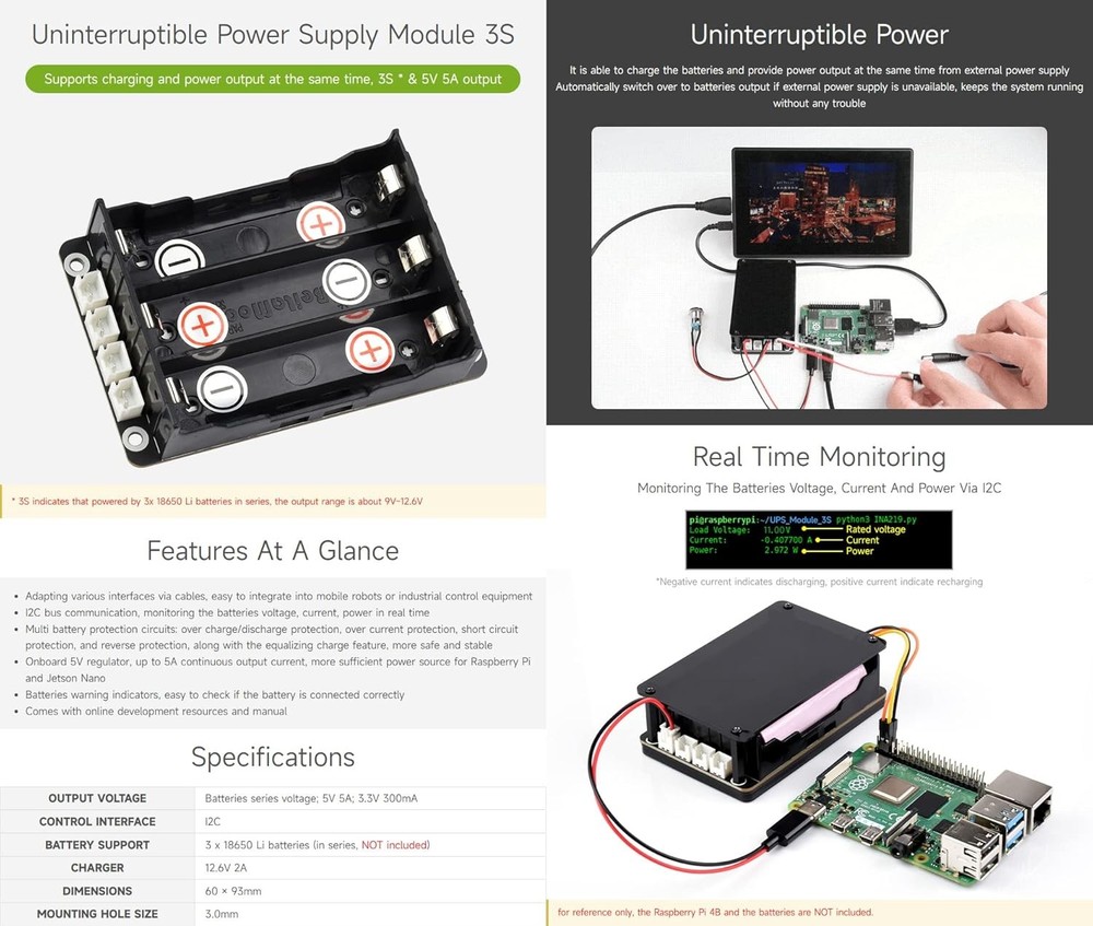 Waveshare Uninterruptible Power Supply (UPS) Module, UPS Module 3S (EN)
