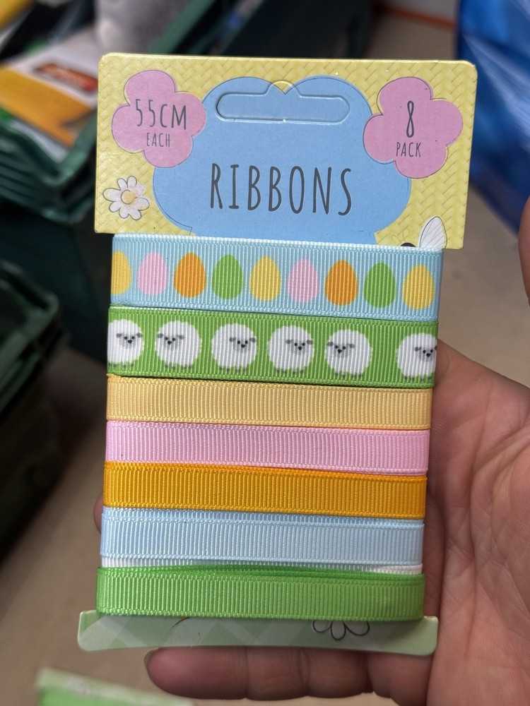8 Pack Easter Ribbons 55cm Assorted Designs Sheep & Eggs Pastel Craft Sewing