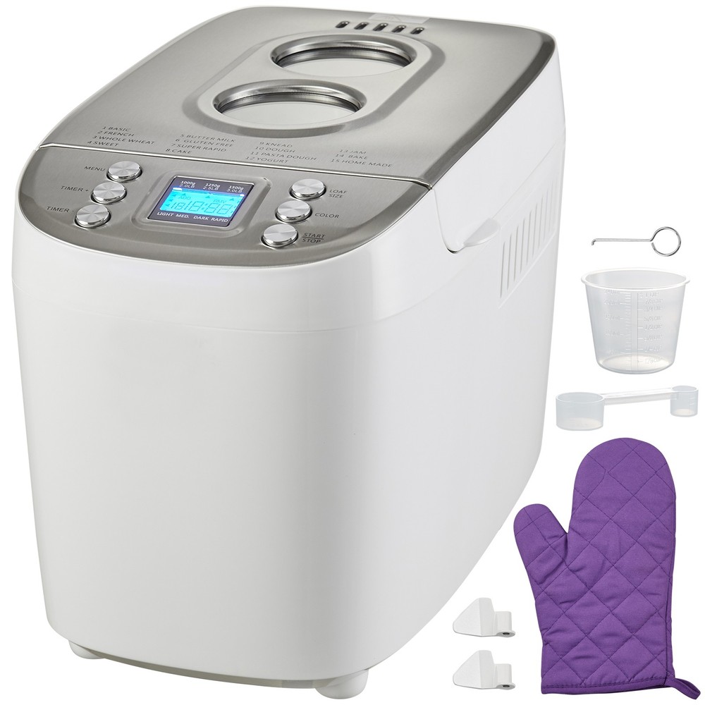 3LB 15-in-1 Bread Maker Automatic Compact Dough Machine Nonstick White