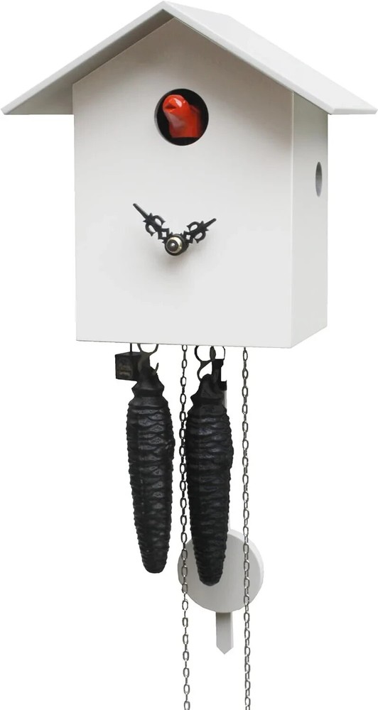 Black White Forest Cuckoo Clock with Bird, Handmade Rectangle Cuckoo Clock