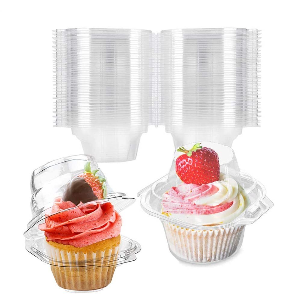 100 Pcs Cupcake Boxes Plastic Individual Container Single Carrier Dome Lid