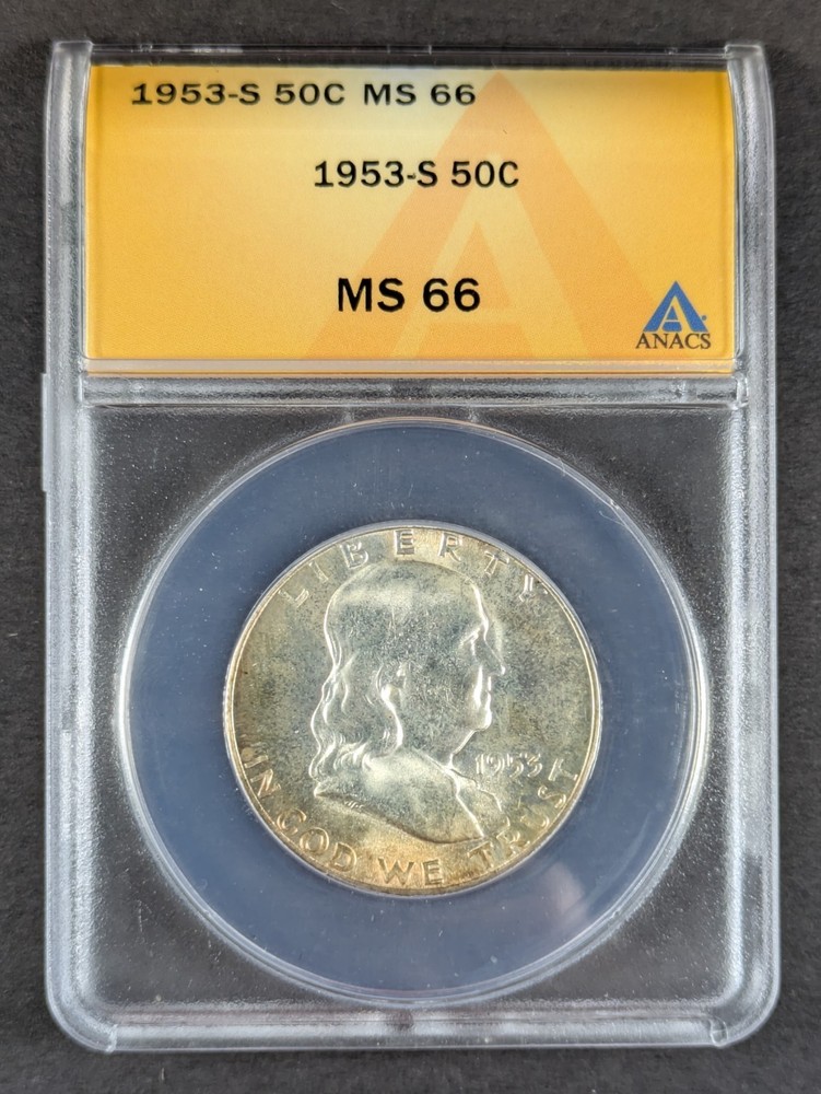 1953 S Franklin Silver Half Dollar ANACS MS66