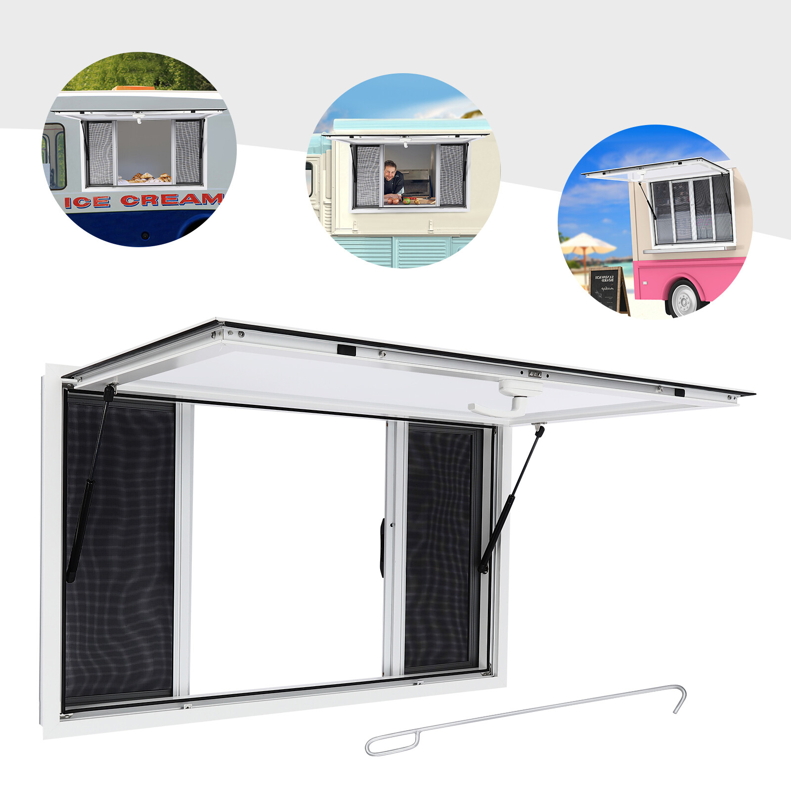 Concession Stand Truck Food Serving Window w/ Awning Sliding Screen Window 50x30