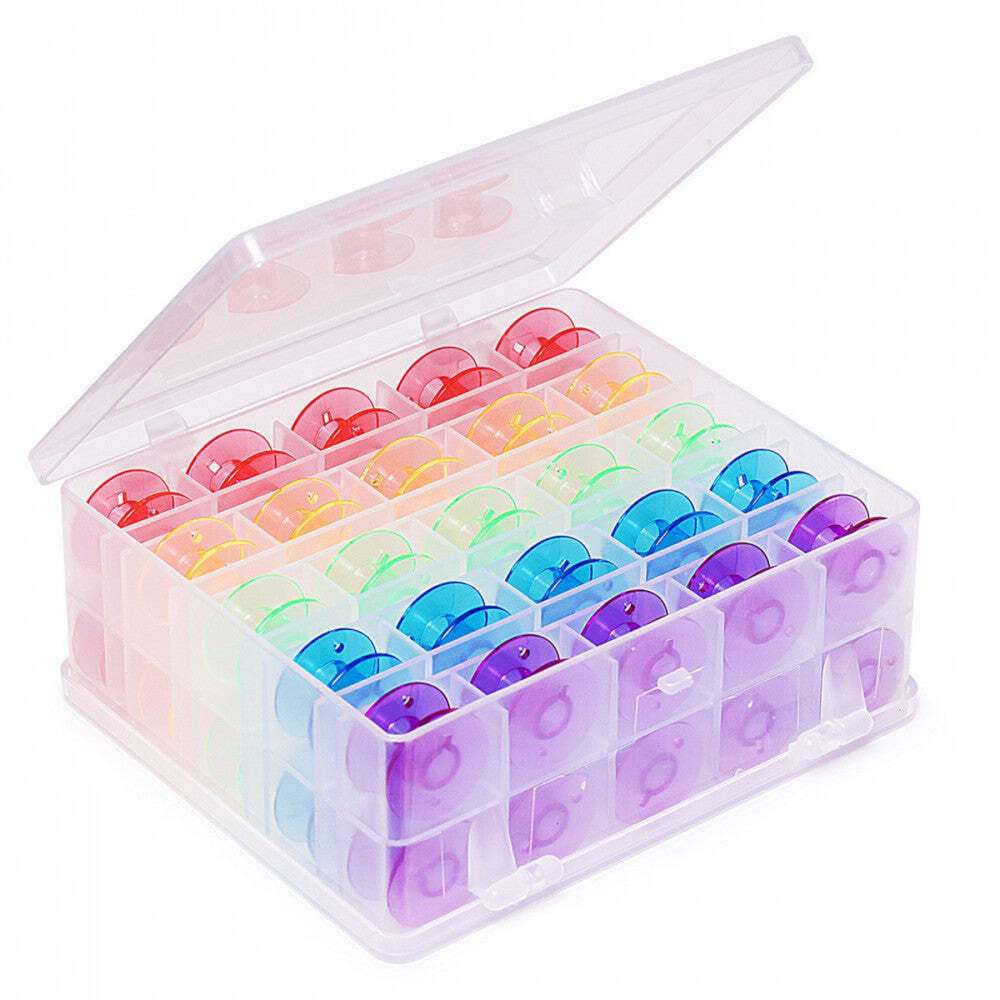 Hemline Double Sided Bobbin Box with 50 Colored Bobbins