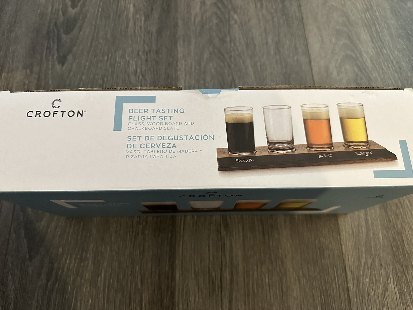 5-Piece Set Glass Pub Style Beer Flight Tasting Sampler Set Glasses w/ Wood Base