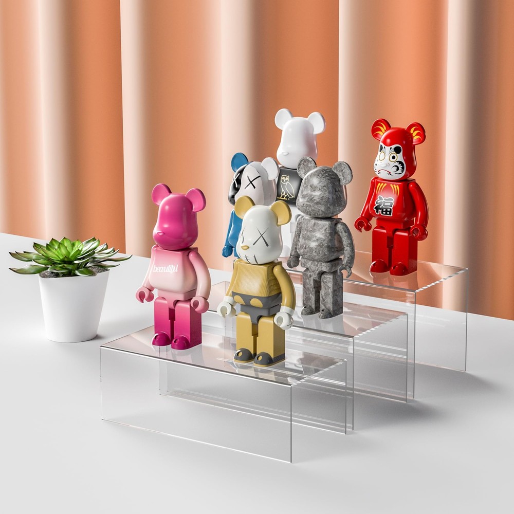 Clear Display Risers Shelf 3pcs, Countertop Rectangular Acrylic Display Stora...