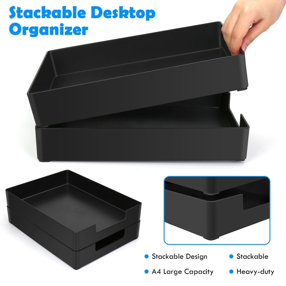 Letter-Size Tray, 2PCS Plastic Stackable A4 Paper Tray, Desk Drawer Organizer...