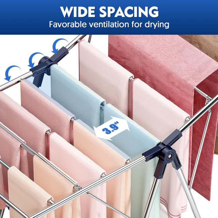 Clothes Drying Rack, Height-Adjustable, Foldable Gullwings Laundry Drying Rack
