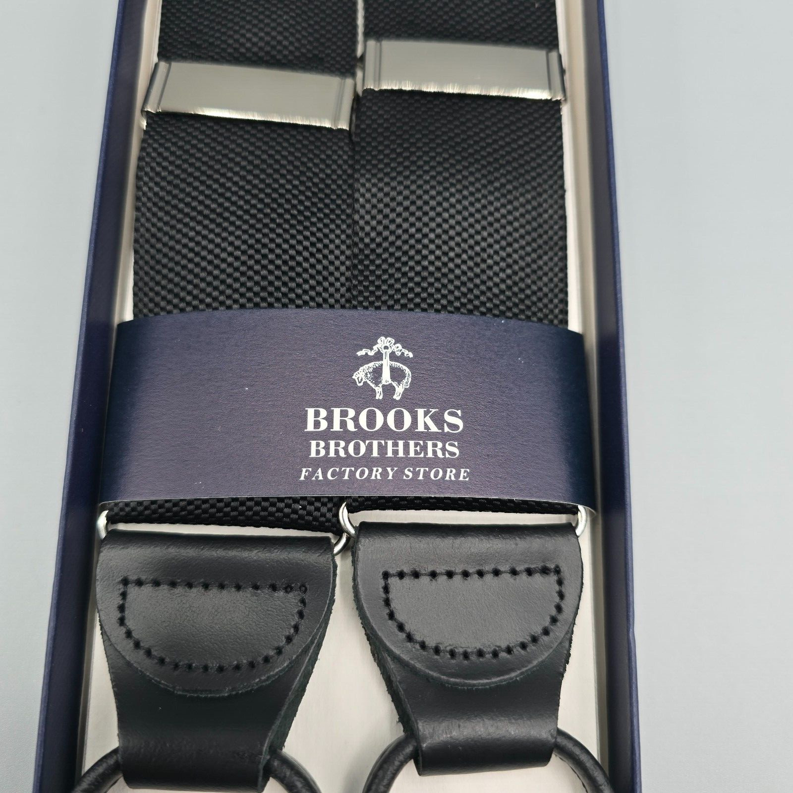Brooks Brothers Suspenders Braces Mens Solid Black Silver Adjustable Nylon