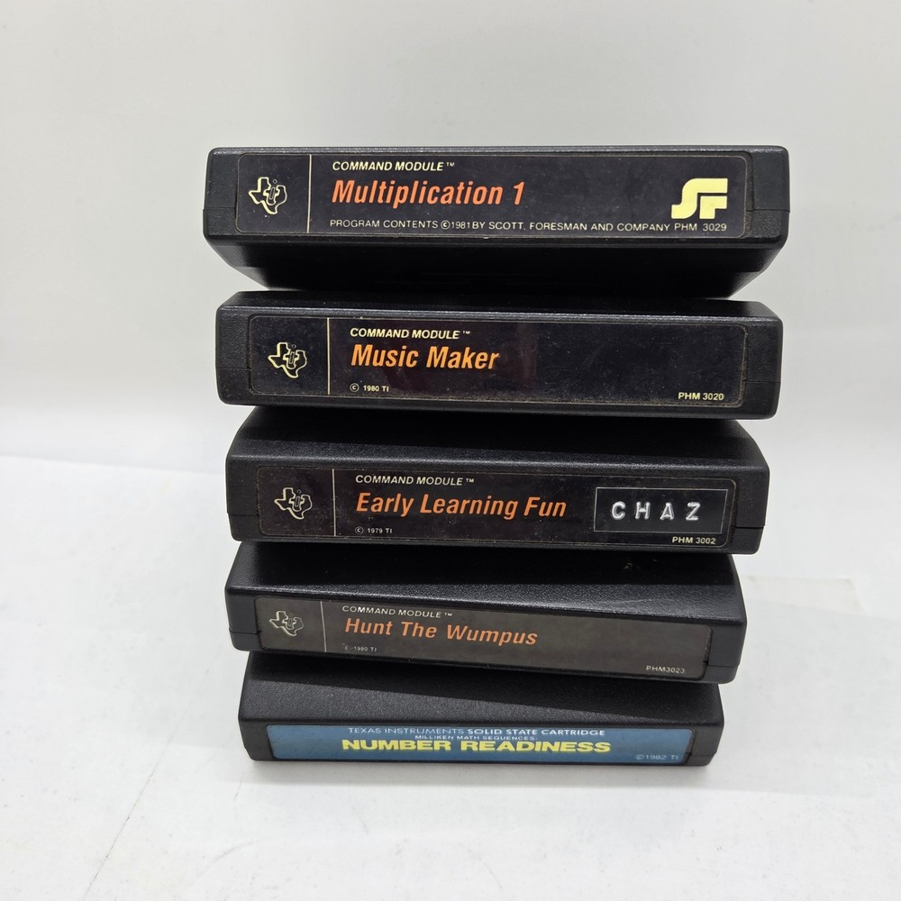 Lot of 6 Texas Instruments Home Computer Solid State Cartridges Command Module