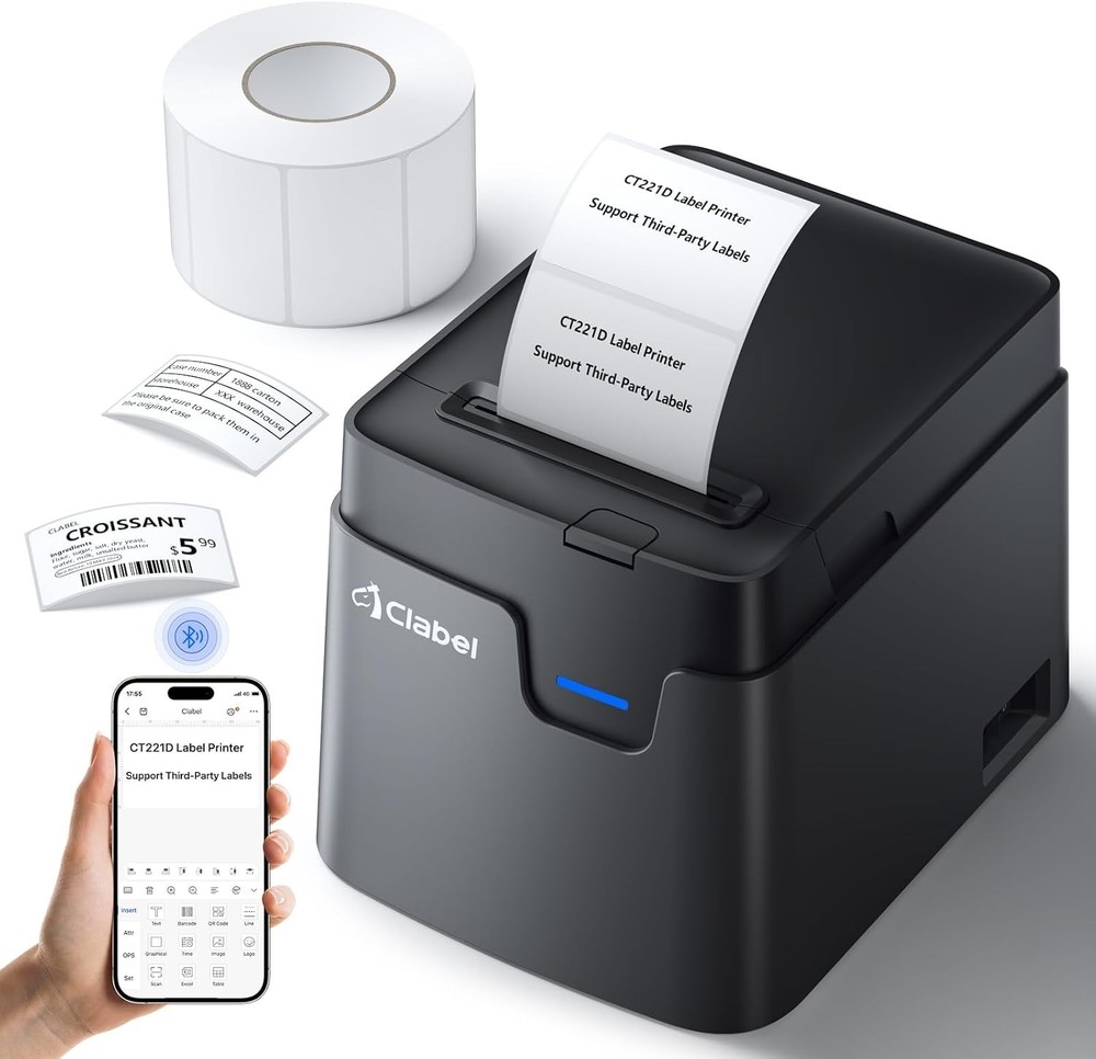 CLABEL Desk Bluetooth Barcode Label Printer: 221D Label Maker with  2 Inch Print