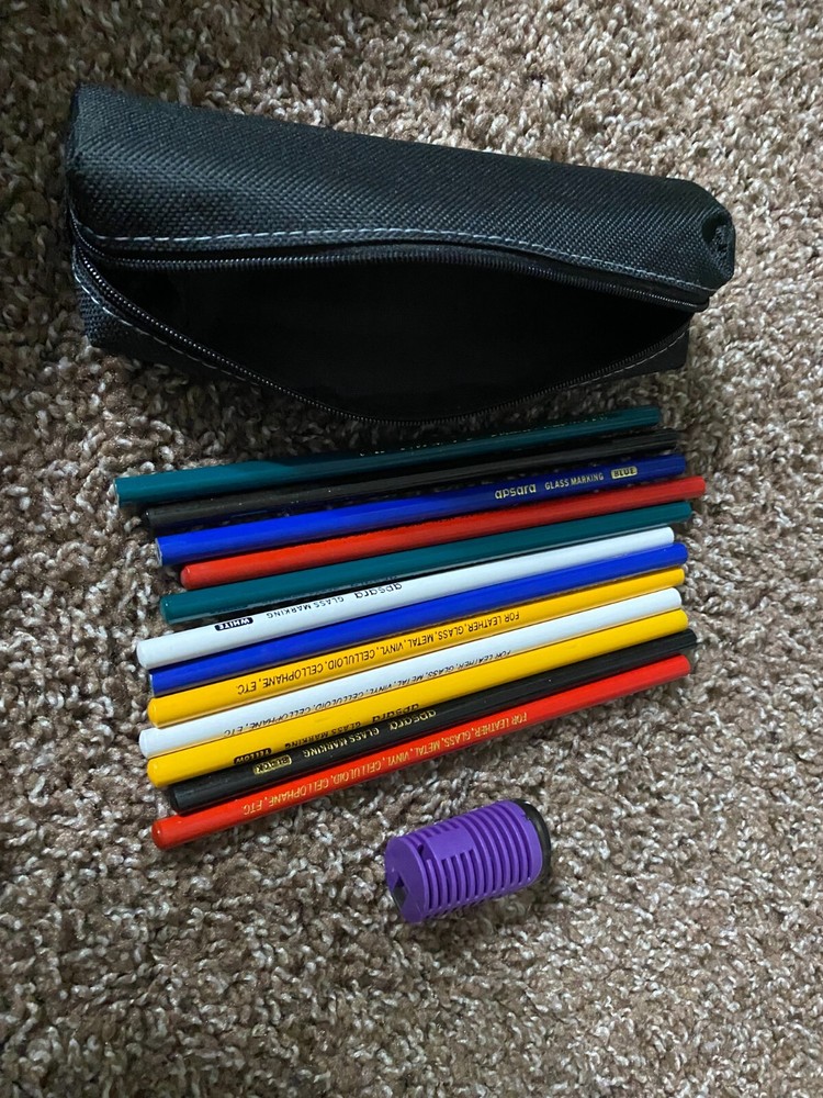 12 apsara glass marking pencil (6color)+case+random sharpner
