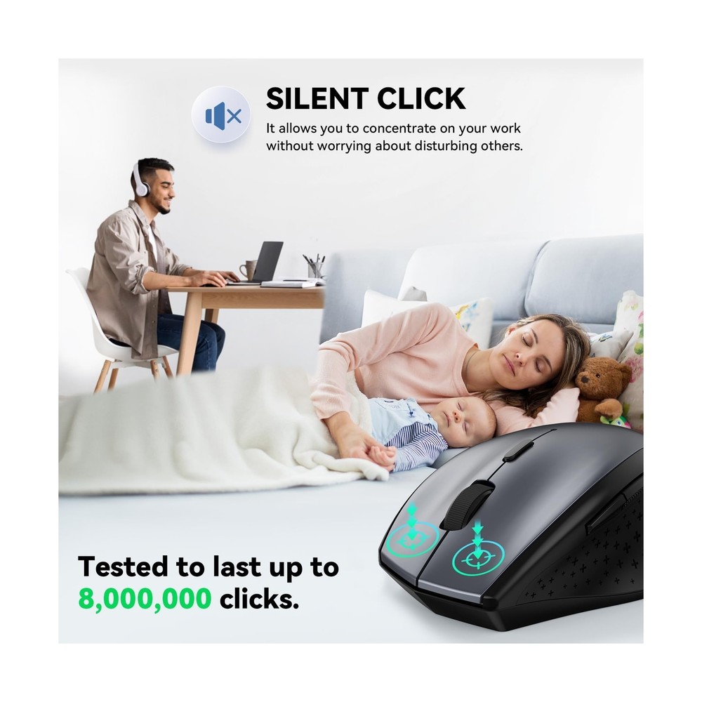 TECKNET Wireless Mouse, 2.4G USB Computer Mouse with 6-Level Adjustable 4800 ...