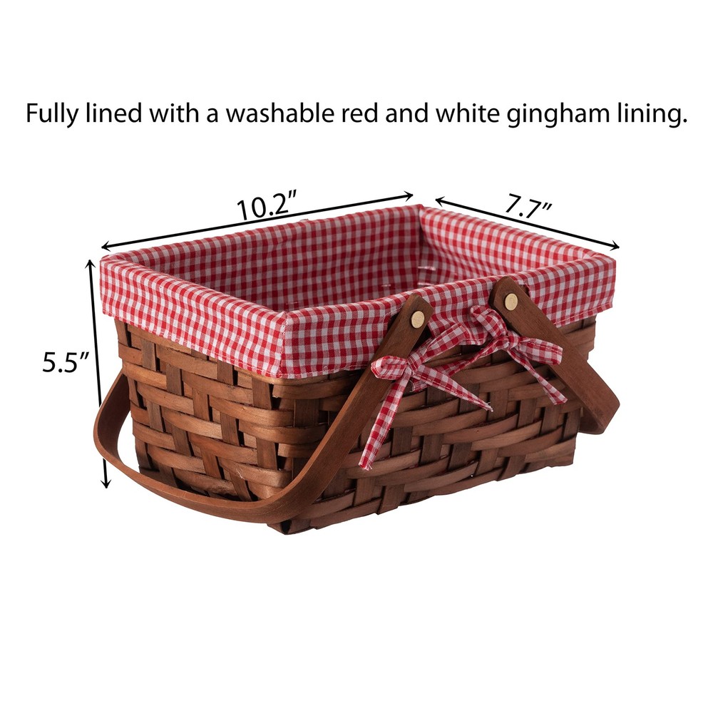 Wickerwise Small Rectangular Woodchip Picnic Baskets with Double Twin, Brown