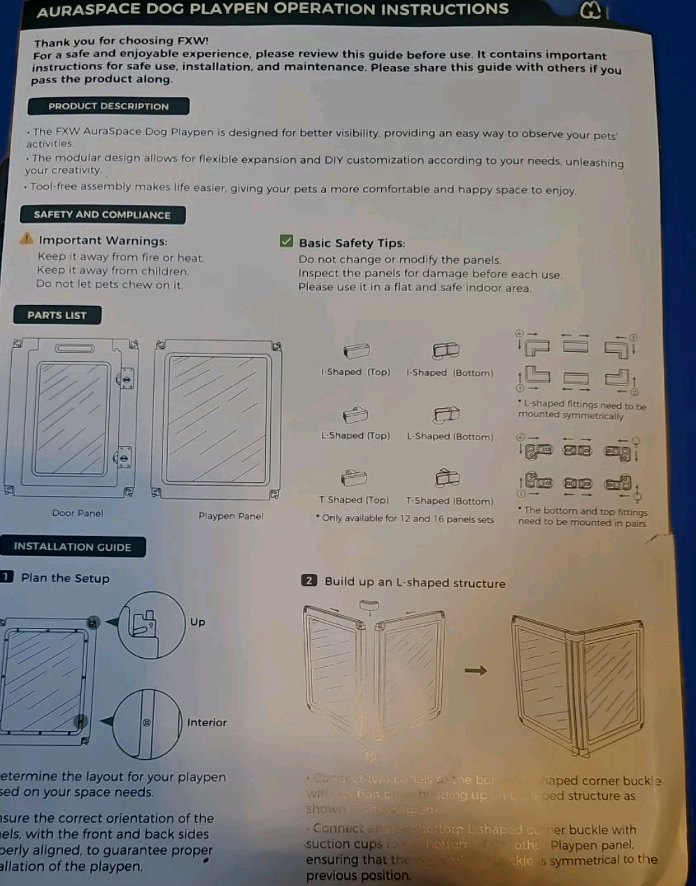 FXW Auraspace~14 PACK~35” Clear Acrylic Dog Playpen PCS Indoor Pet Pen Black~NEW