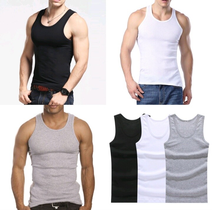 Men's 100% Cotton Tank Top A-Shirt Wife Beater Ribbed Undershirts Size: S-4XL