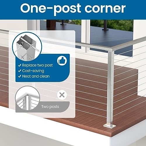 Corner Cable Railing Post 36 Inch 36"x2"x2" T-drilled One-Post Corner post
