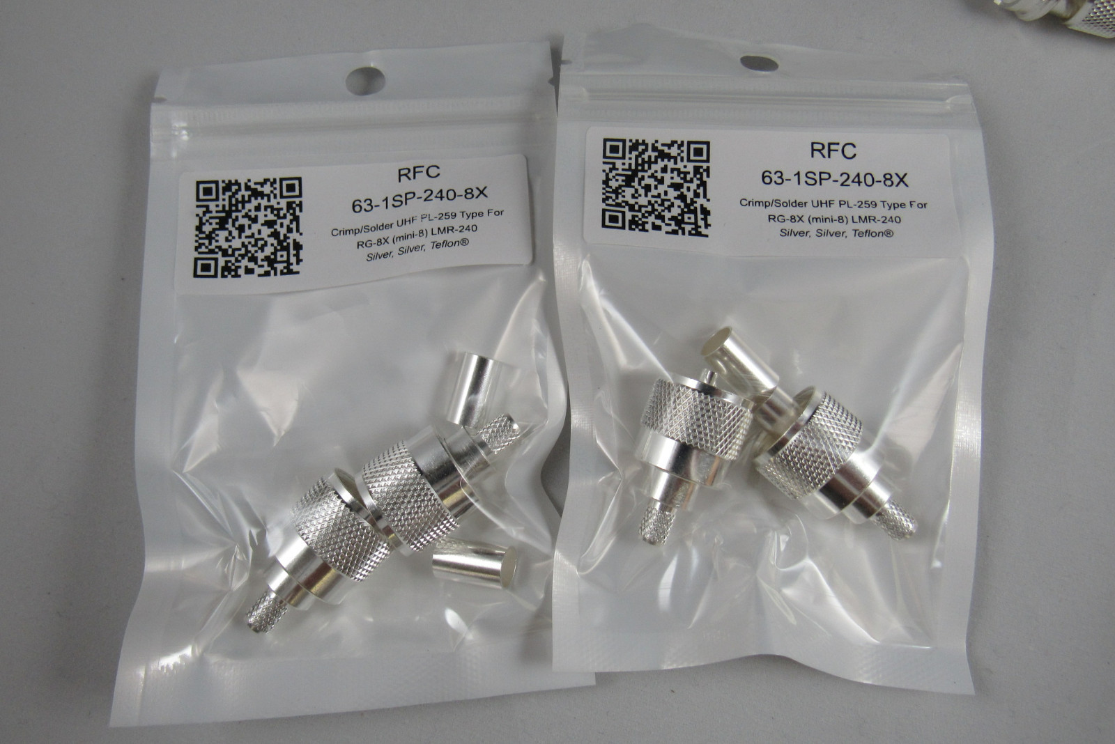 (B6) 10 RFC All Silver Teflon PL-259 Crimp/Solder Connectors for RG-8X & LMR-240