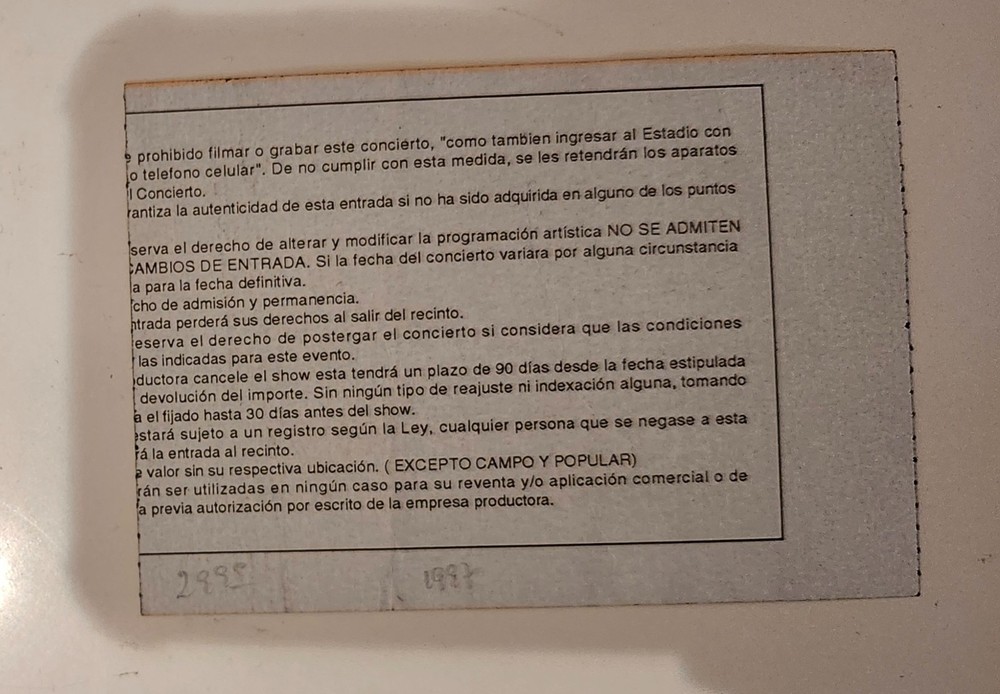Argentina KISS Music Concert Ticket Stub 1997 River Plate Stadium Used