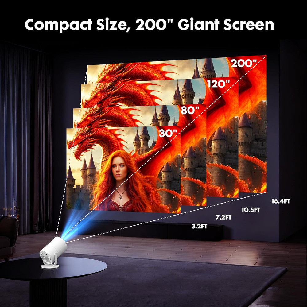 [Built-In Apps] Mini Projector with Wifi and Bluetooth & Android 12, Electric Fo