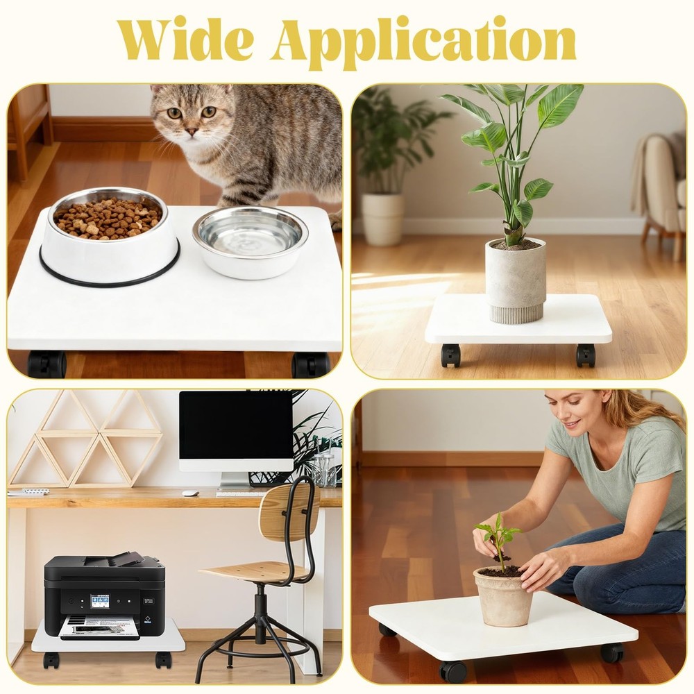 2 Pcs Under Desk Printer Stand with 4 Caster Wheels, White Movable Printer, W...