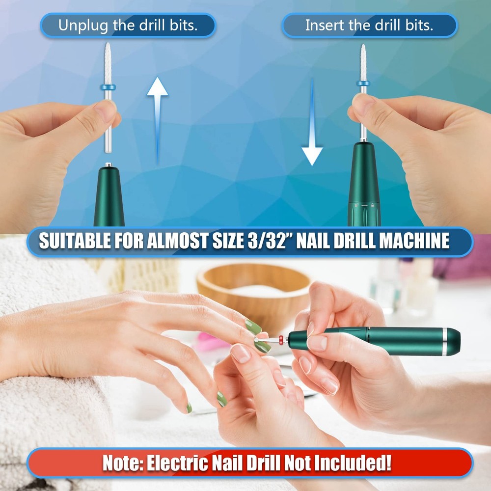 10Pcs Ceramic Nail Drill Bits Set, 3/32 Inch Professional Drill Bits for Nail...