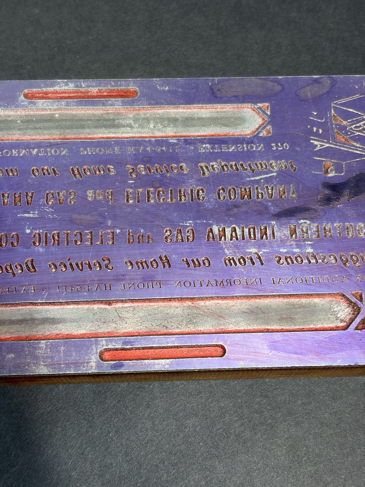 Rare Vintage Reddy Kilowatt Newspaper Print Block 8.5” S. IND Gas & Electric