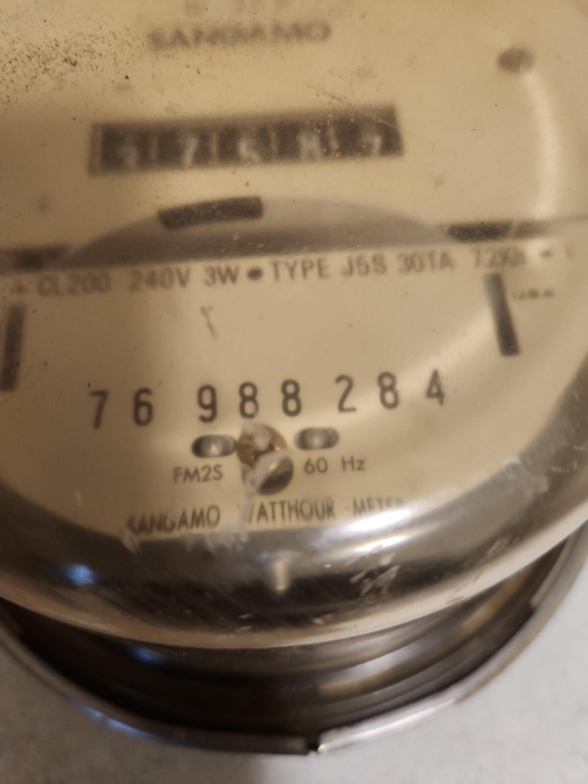 Sangamo Type J5S Electric Watthour Meter CL200 240V 3W 30TA 7.2kh KWH EZ Read