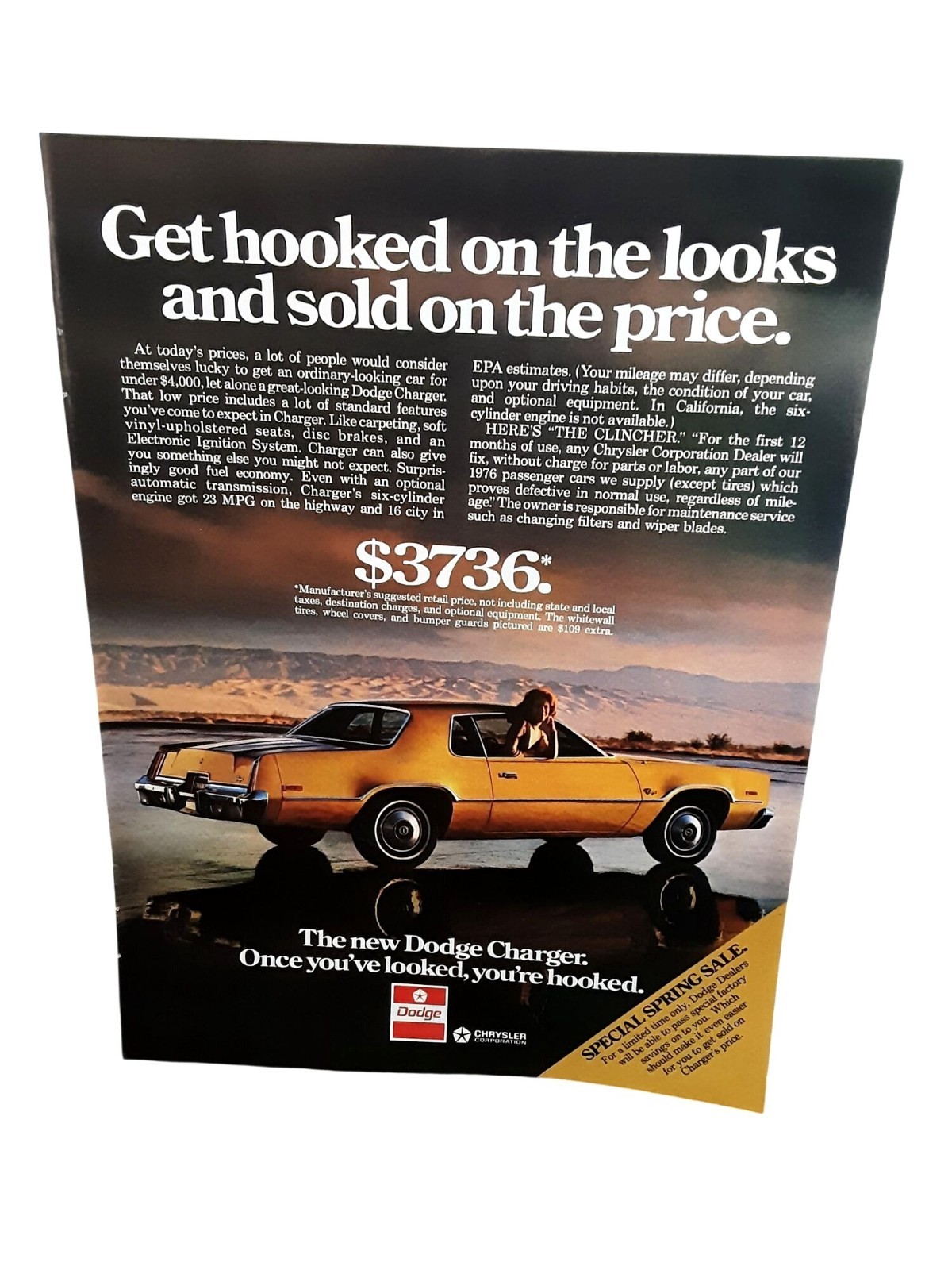 1976 Dodge Charger Vintage Print Ad Muscle Car Auto
