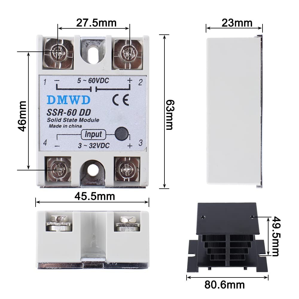 SSR60DD 60A DCDC Solid State Relay Heat Sink Input 332V Output 560V DC