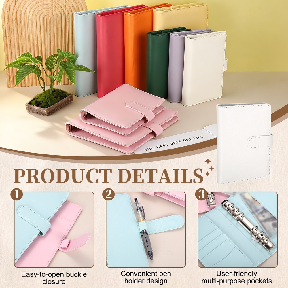 A6 PU Leather Binder Protector, 6 Ring Loose Leaf Notebook Shell, White