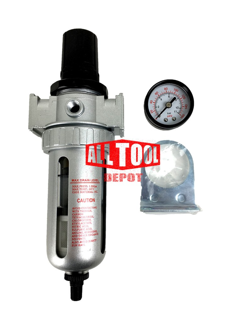 1/4" Mid Flow Air Compressor Regulator & Filter Combo w/ Gauge /Auto Drain