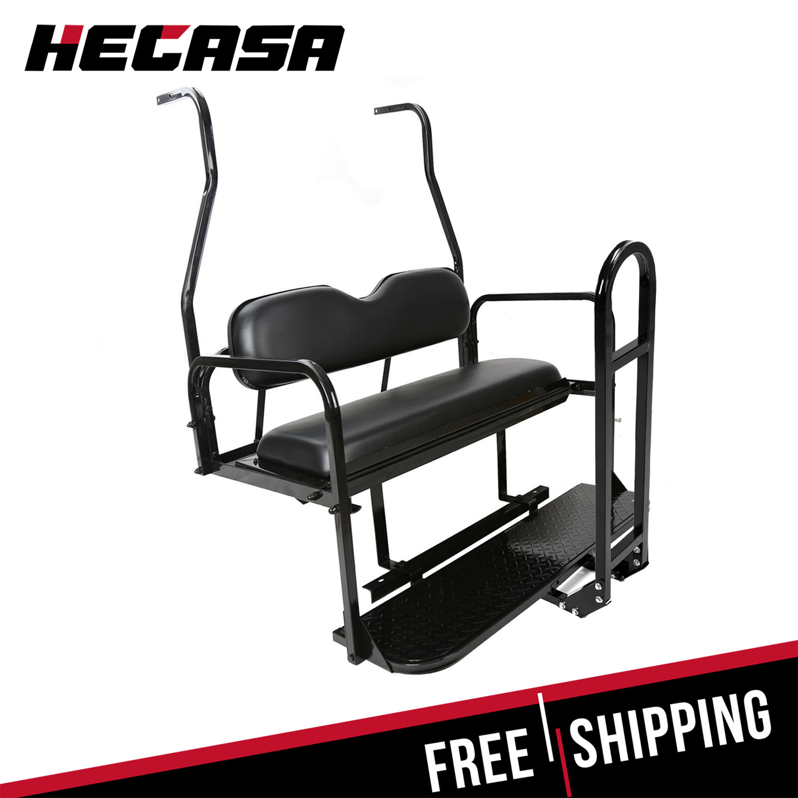Black Folding Rear Flip Seat Kit w/Grab Bar for Golf Cart Club Car DS 2000-2013