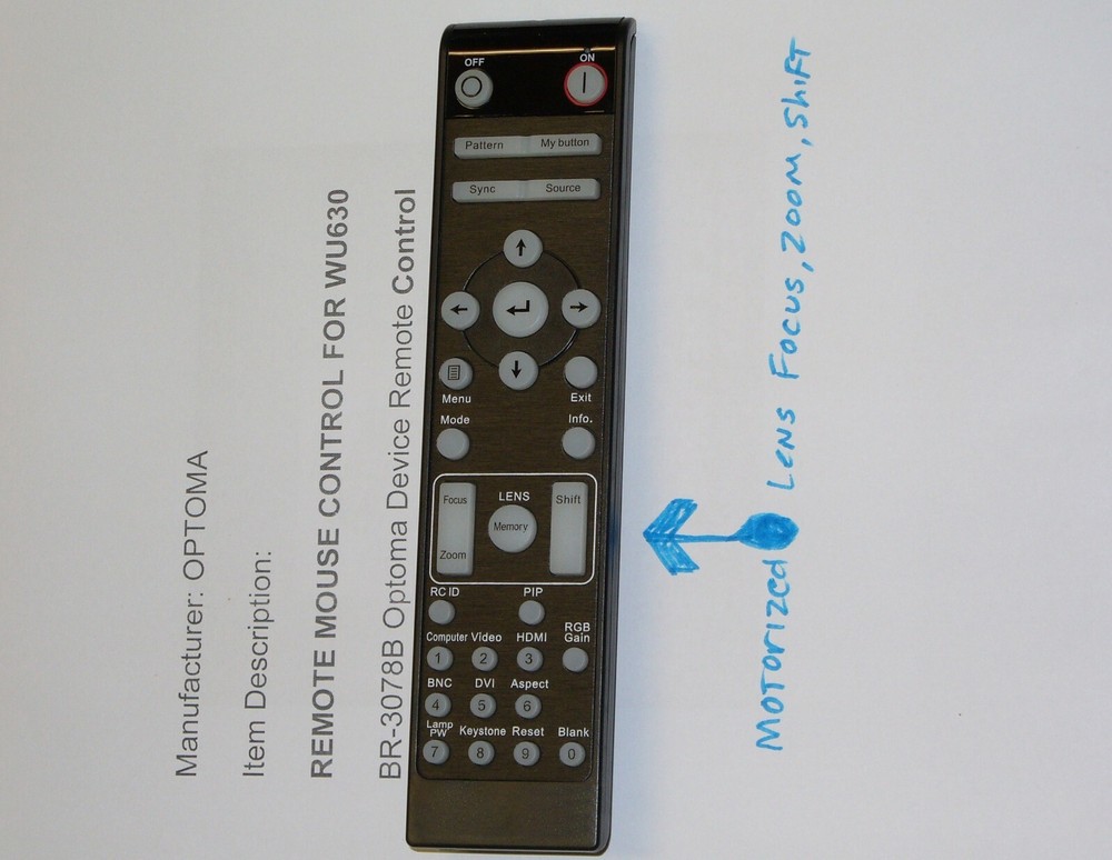 Optoma WU630 Projector =   Remote Control ( BR-3078B )  unique code !! ( Read  )