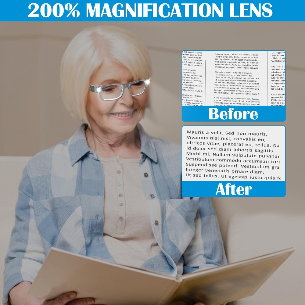 200% Magnifying Glasses with Light,USB Rechargeable LED Lighted Magnifying Ey...
