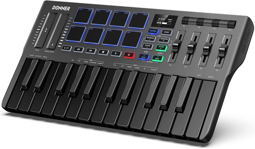 🎹 Donner USB-C MIDI Keyboard DJ Controller OLED 25 Key 8 Drum Pads Touch Bar