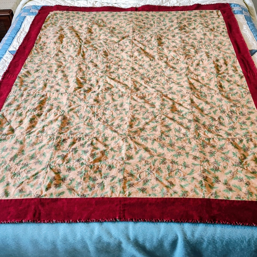 Lodge Woods Moose Bear Eagle Applique Patchwork Throw Quilt Wall Hanging 47x58"