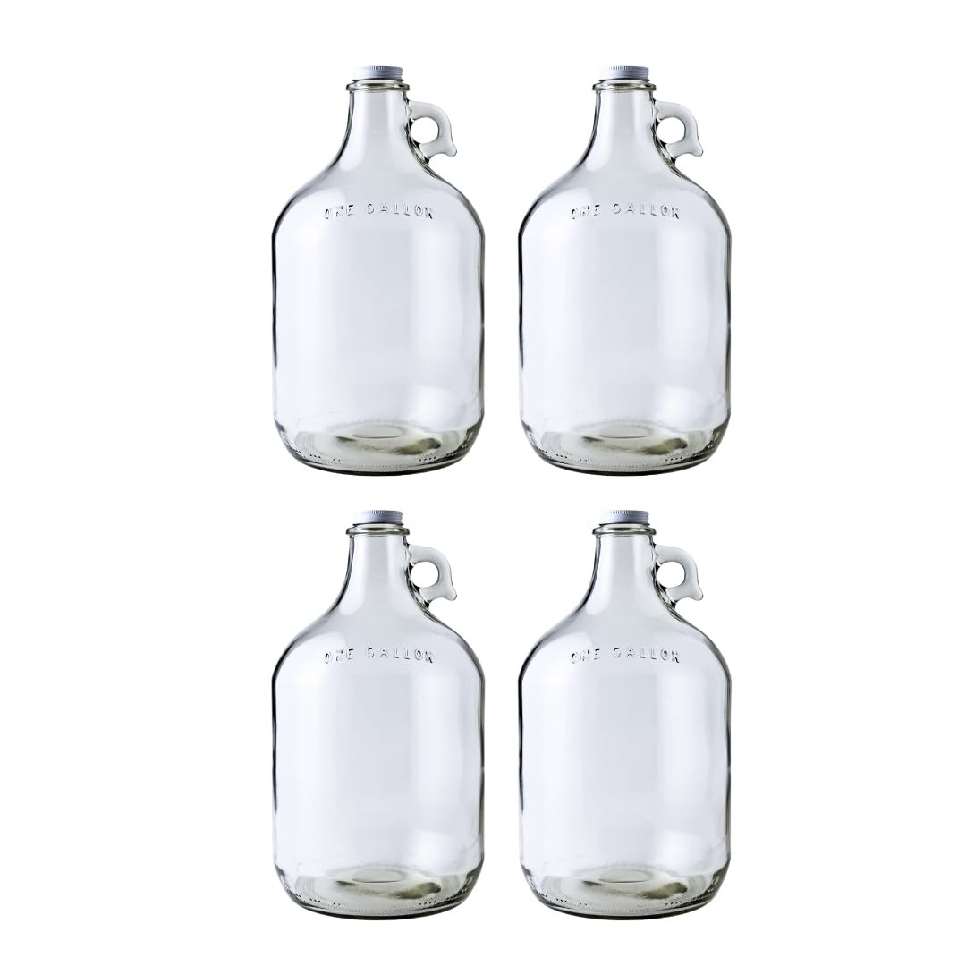 4-Pack 1 Gallon Glass Jug Set (128 Oz) W/ Polyseal Caps | Multipurpose 1 Gallon