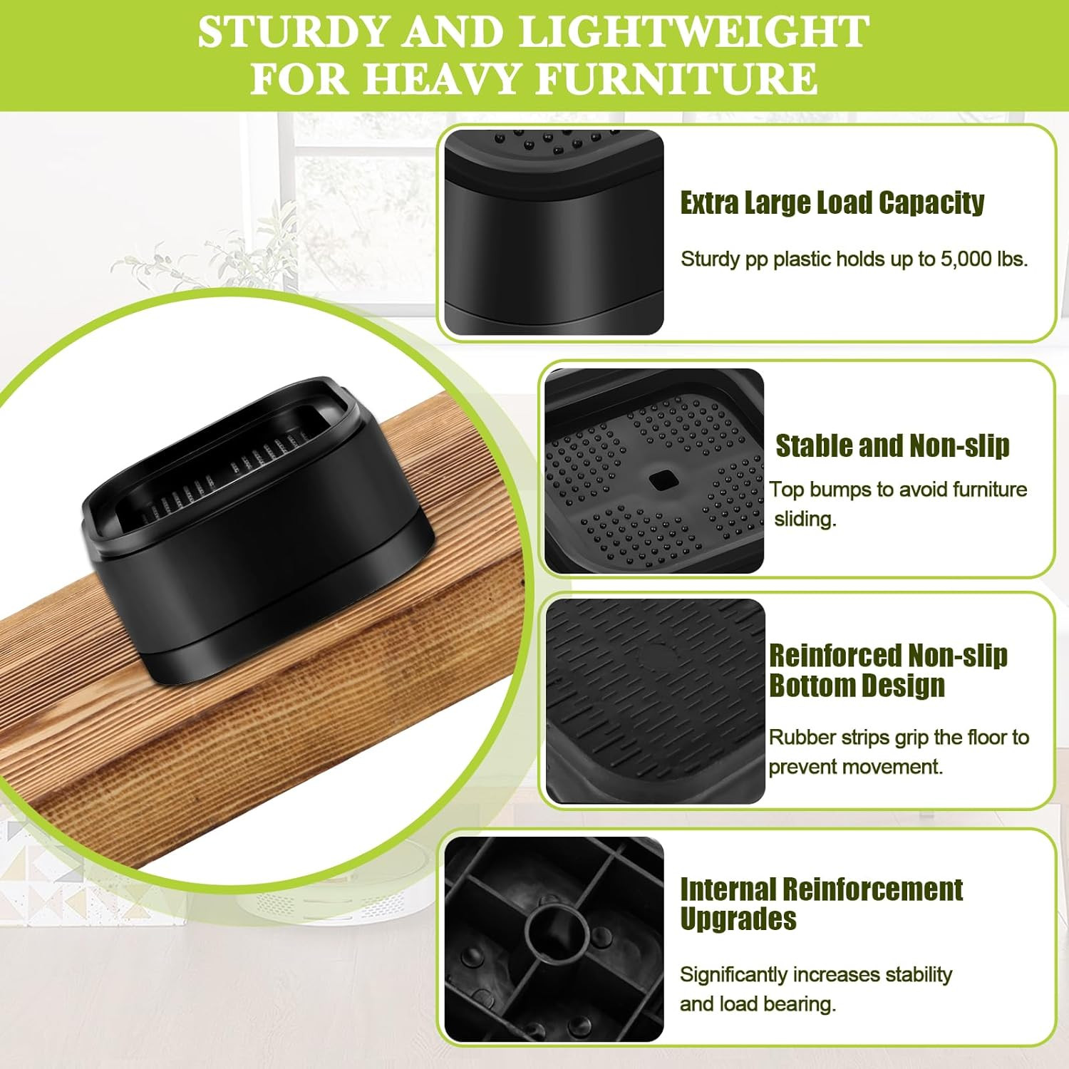 8 Pack Furniture Risers 1 or 2 Inch, Adjustable Bed Risers Heavy Duty for Table