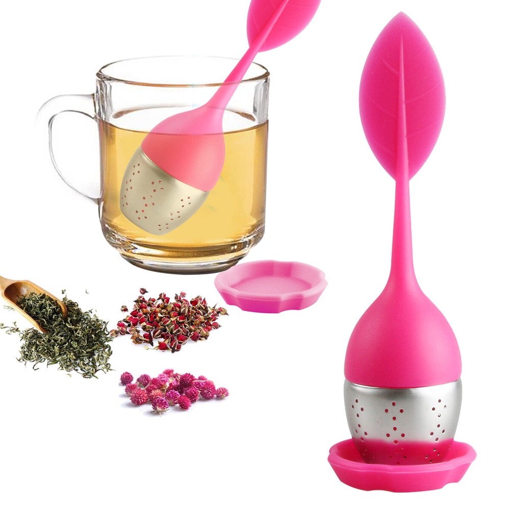 Silicone Tea Strainer Herbal Spice Infuser Filter Stainless Diffuser Purple+Pink