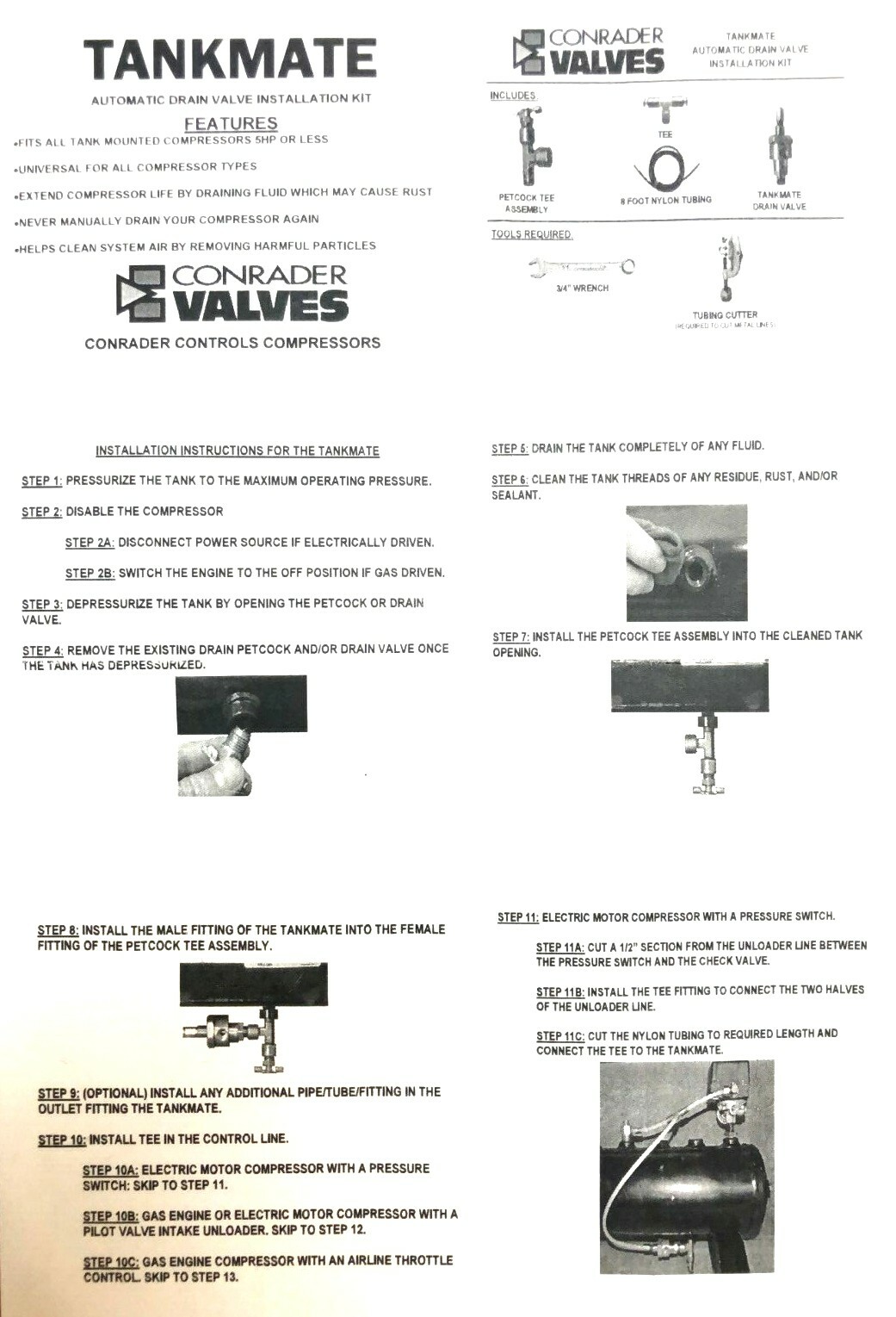 CONRADER WV-1-1K Pneumatic Automatic Tank Drain Kit No Power Needed
