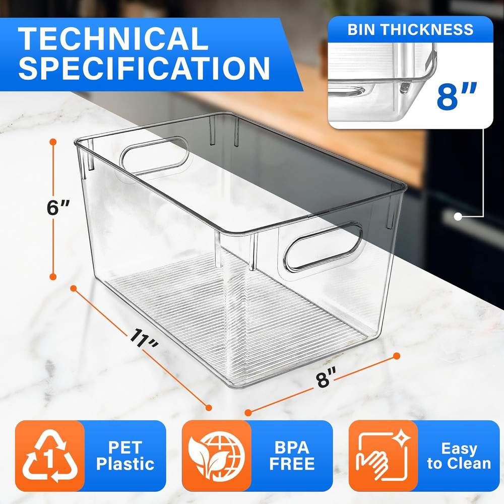 Multi-Purpose Refrigerator Bins - 6 Pieces Large Capacity Stackable Fridge Bin O