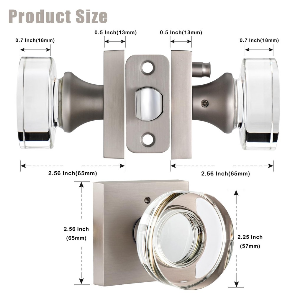 Crystal Door Knobs - Brushed and Satin Nickel Interior Privacy Knobs with Loc...