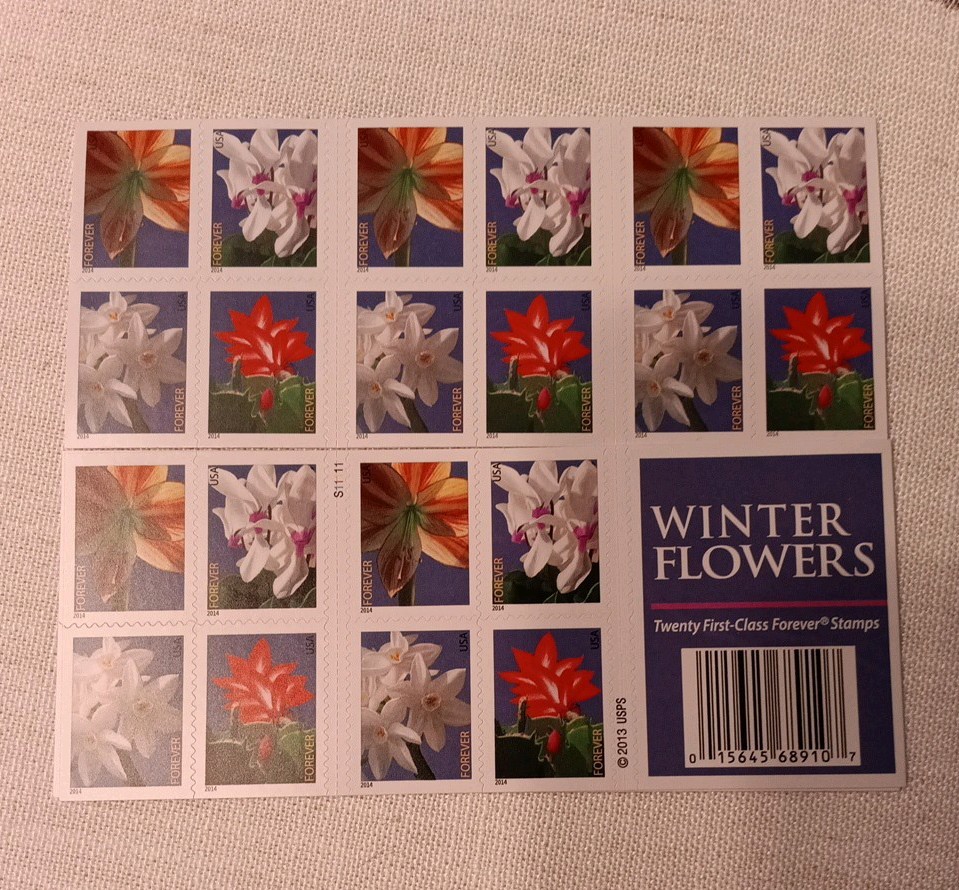 Book Of 20 First Class Forever Stamps Winter Flowers