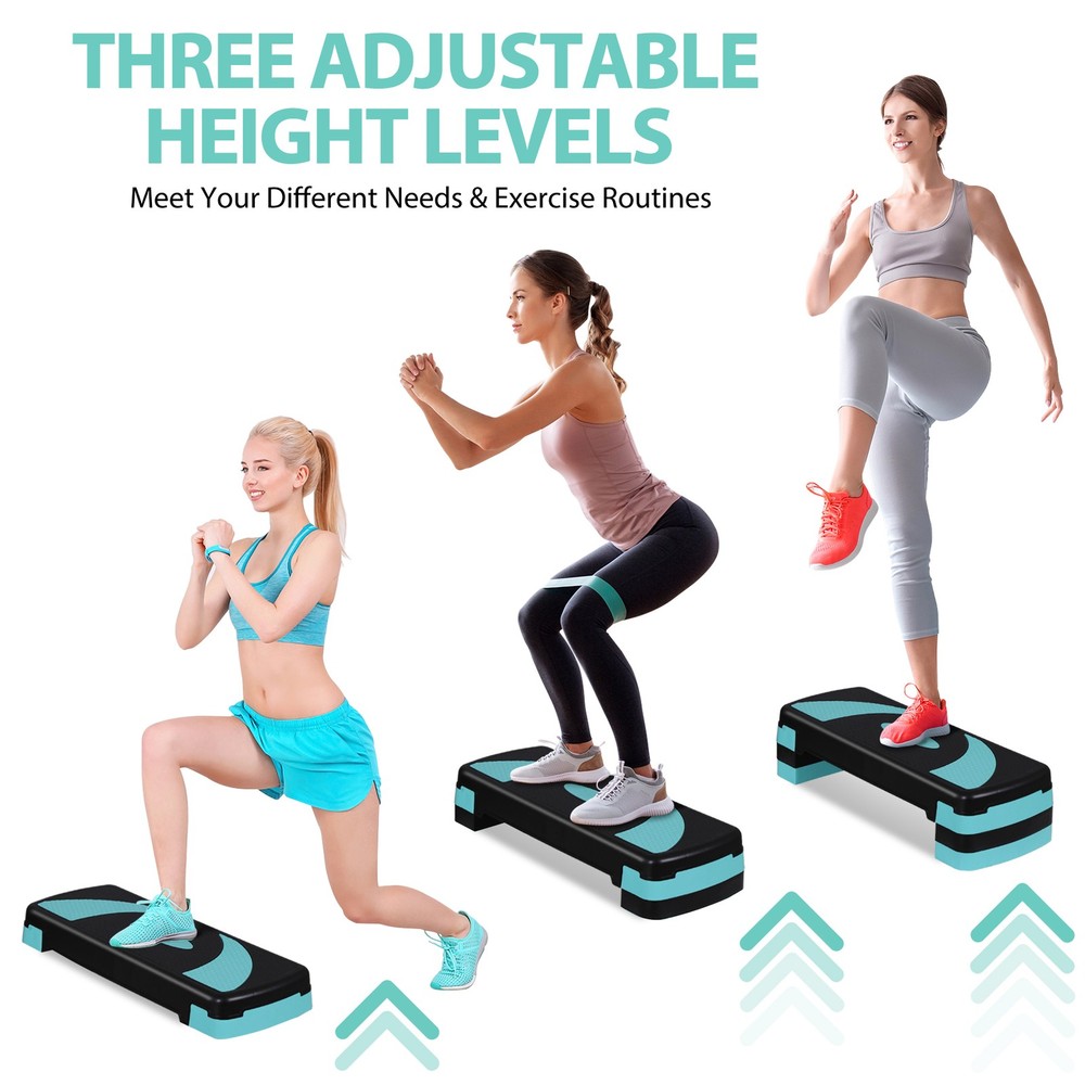 31" Aerobic Step Platform Adjustable Exercise Workout Stepper with Risers Green