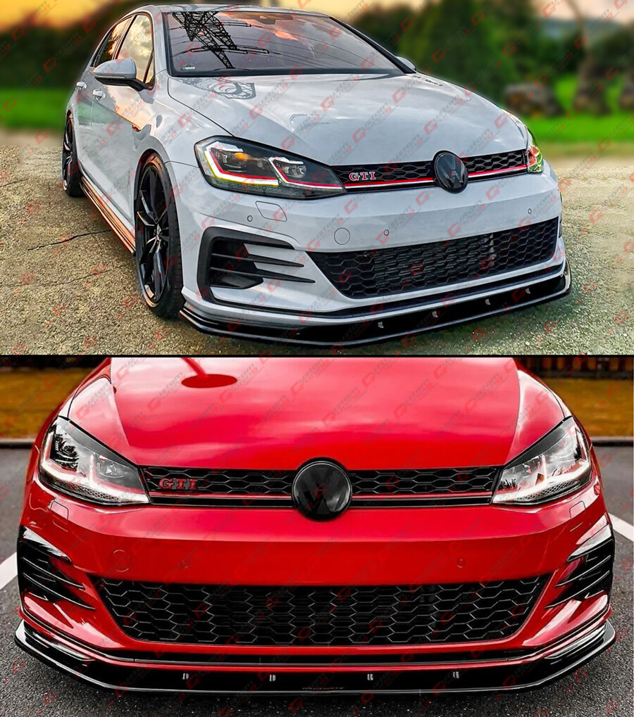 FOR 15-21 VW GOLF R GTI MK7 MK7.5 GLOSS BLACK V STYLE FRONT BUMPER LIP SPLITTER