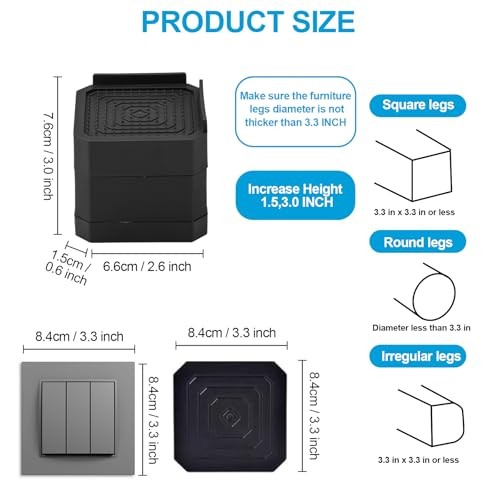 Heavy Duty Furniture Risers, Stackable Bed Risers, Adjustable Bed Raising
