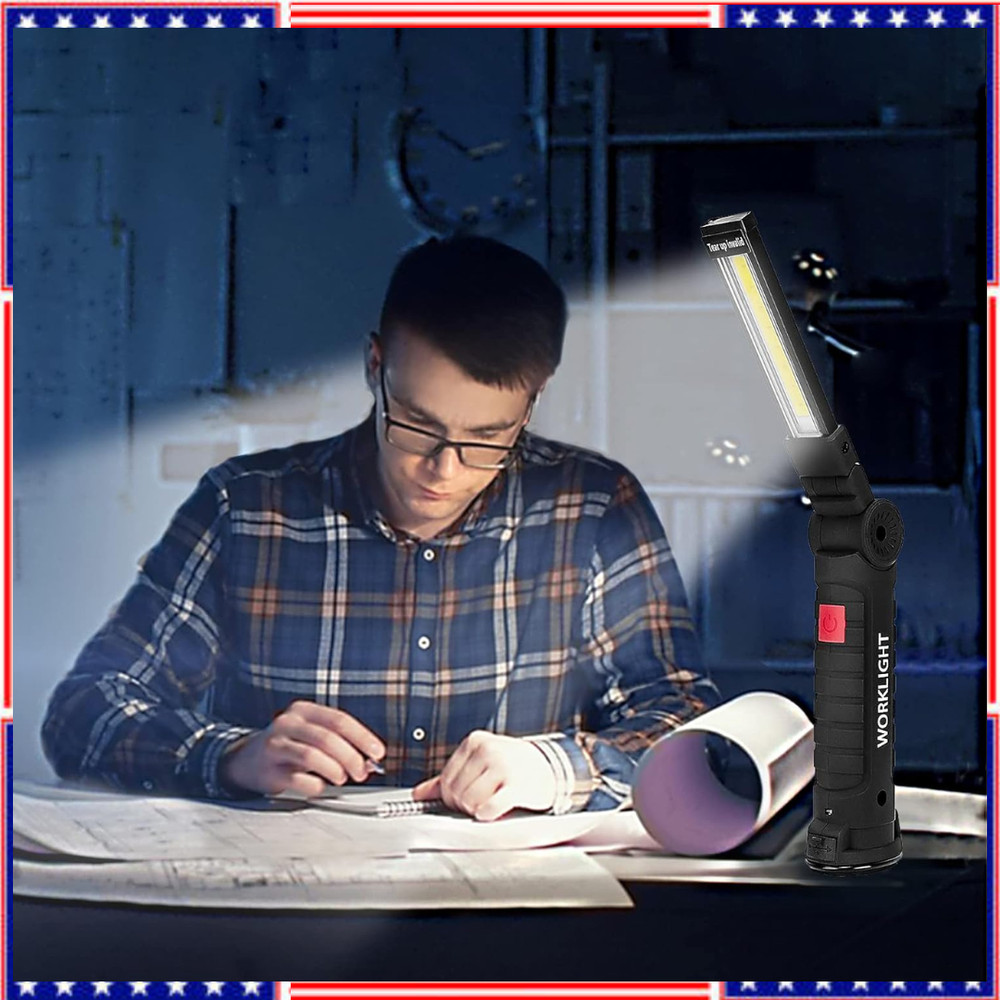 Rechargeable LED Work Light Magnetic Foldable Flashlight with Hook 5 Modes